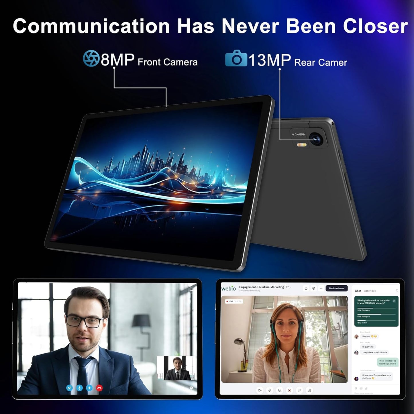 Android 14 Tablet with Keyboard,16GB RAM 128GB ROM 1TB Expand, 8000mAh Battery, 10.1 Inch Tablet with 13MP+8MP Camera/Bluetooth/GPS/WiFi/HD Display (Dark Gray)