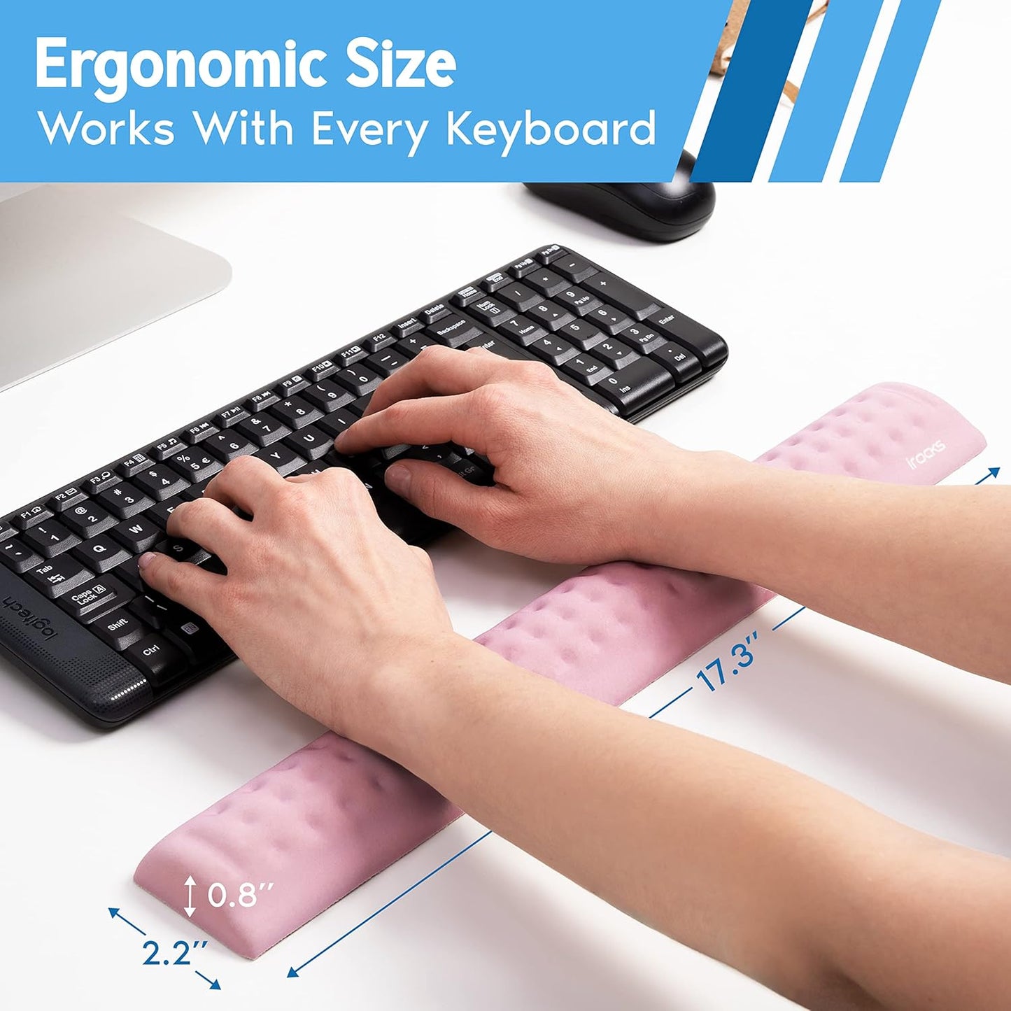 i-Rocks Memory Foam Keyboard Wrist Rest - Pain-Reducing Wrist Rest for Computer Keyboard - Non-Slip Rubber Base Wrist Rest - Cooling Keyboard Pad for Long Hours of Work, Studying, Gaming