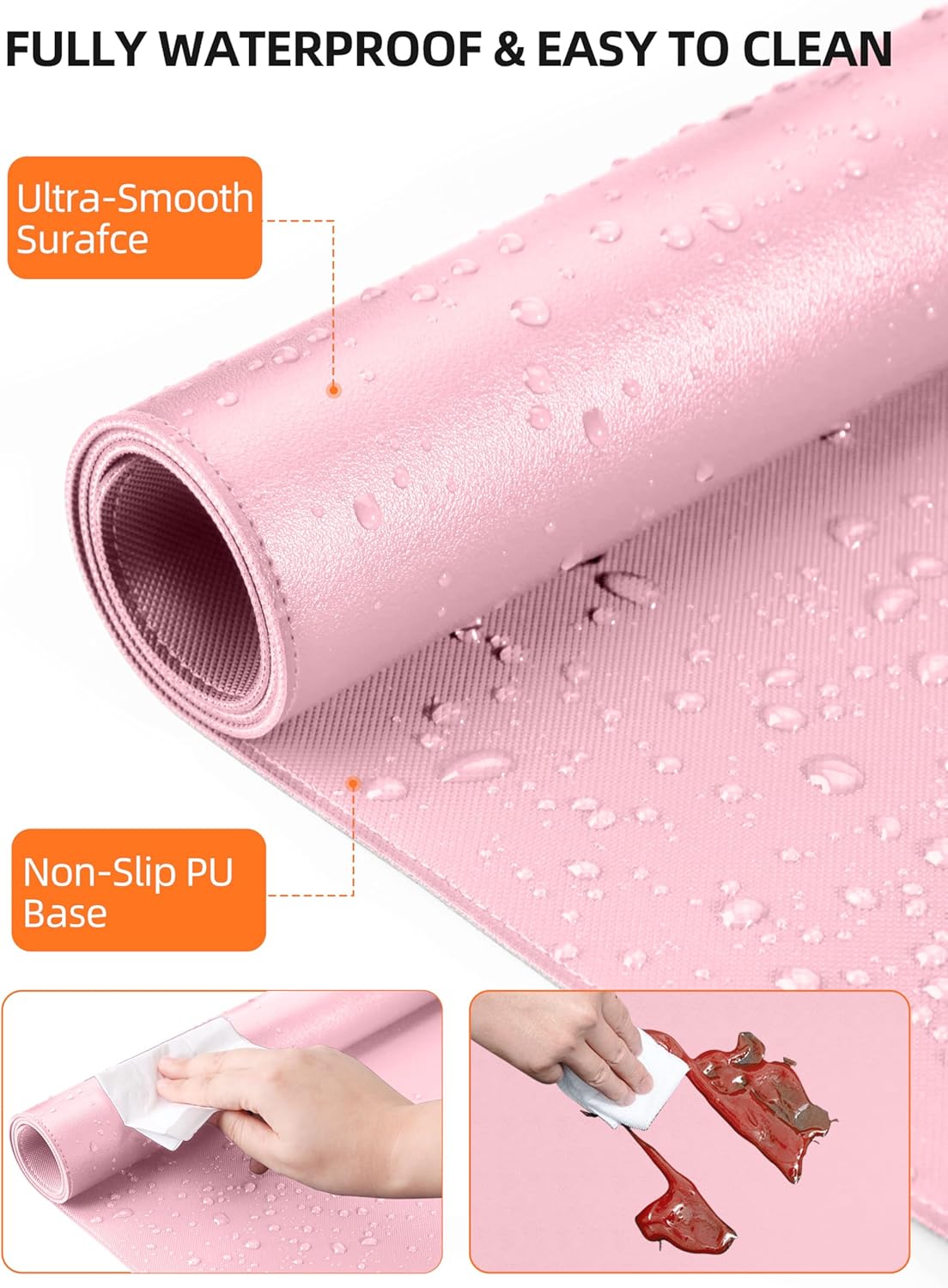 TopMade Mouse Pad with 15W Wireless Charging, XXL Large Leather Desk Mat, Waterproof Gaming Mousepad Home Office Desk Pad Protector, Computer Keyboard Pad, Mouse Mat for for MacBook, PC, Laptop, Pink