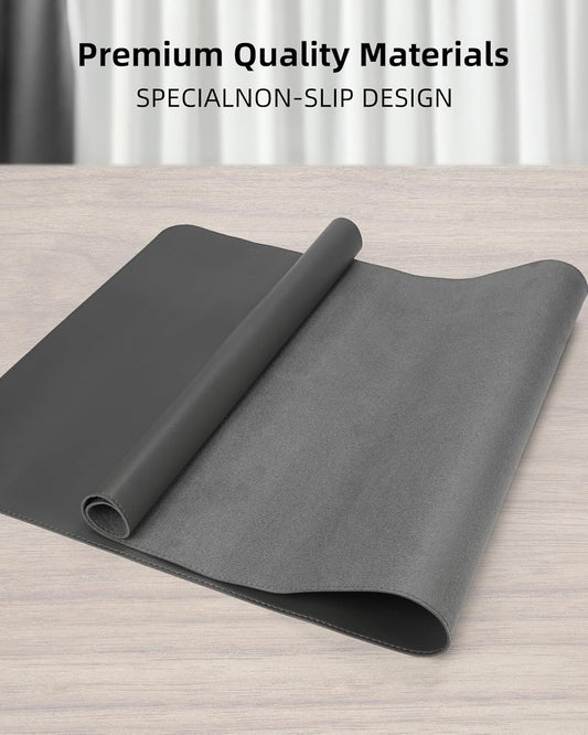 Leather Desk Pad Protector, Mouse Pad, Office Desk Mat, Non-Slip PU Leather Desk Blotter, Laptop Desk Pad, Waterproof Desk Writing Pad for Office and Home (Dark Grey, 31.5" x 15.7")