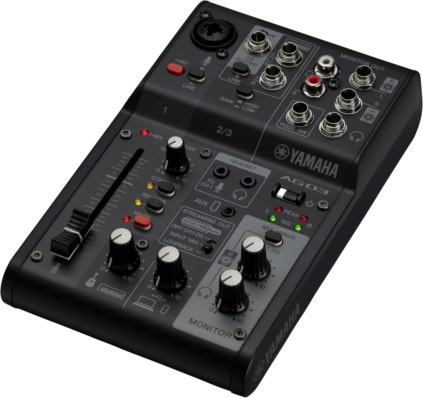 Yamaha AG03MK2 Black Live Streaming Kit with mixer/USB interface, condenser microphone, headphones and mic cable