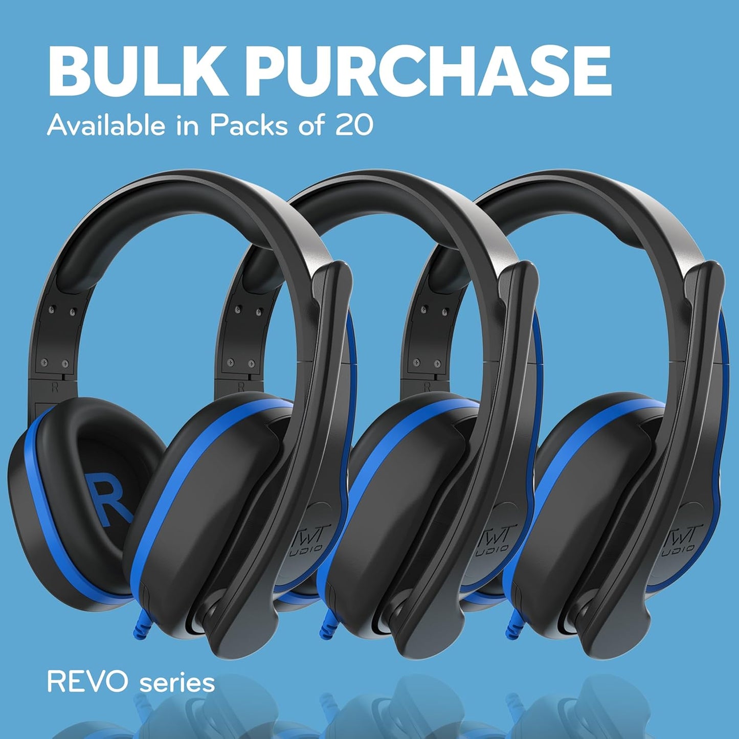 ThinkWrite Technologies TWT Audio REVO Headset, Premium Wired Over-Ear Headset, Noise Reducing Headset with Mic Boom (3.5MM) - 20 Pack