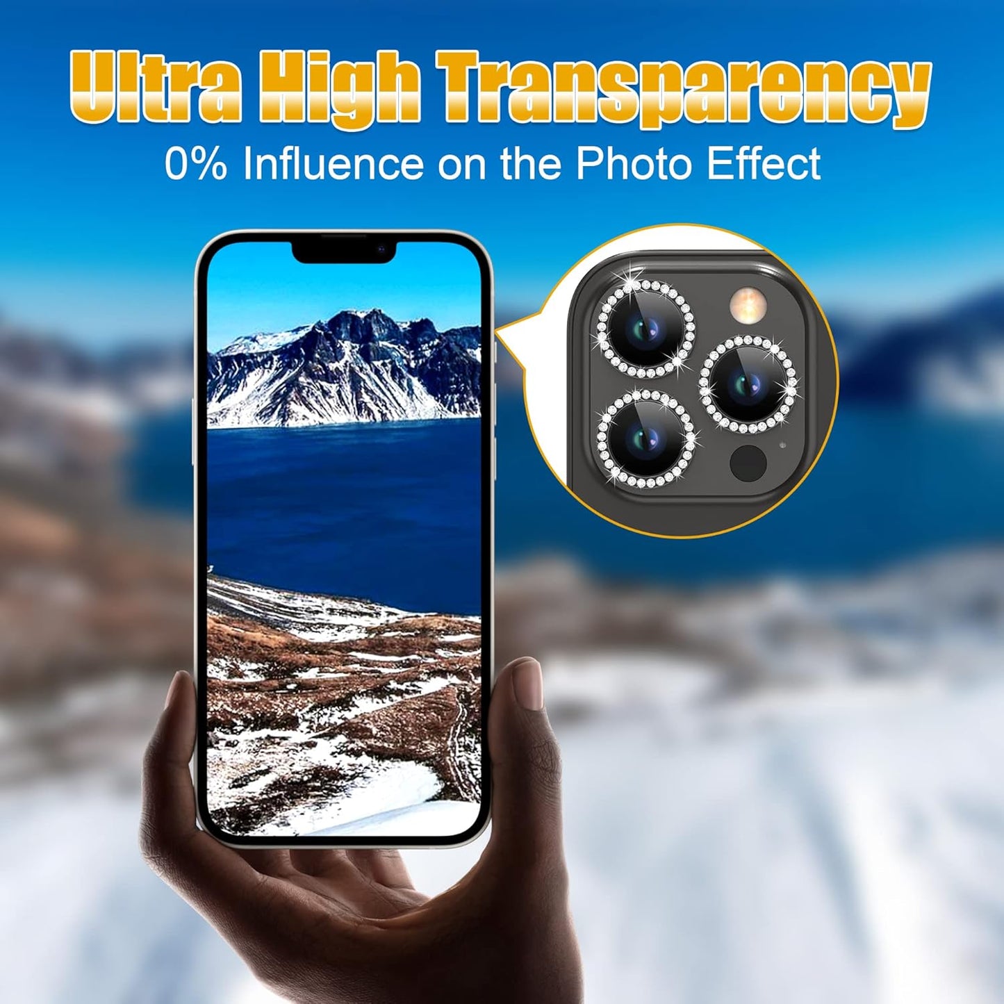 AGVEE 3+3 6 Pack for iPhone 13 Pro 6.1" / 13 Pro Max 6.7" Camera Lens Cover Protector, Bling Diamond & Bling Glitter Metal Ring 9H Tempered HD Glass Camera Cover Protector Film, Bling-Black