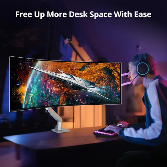 AVLT Single 34”-57” Monitor Arm Desk Mount fits One 44 lbs Heavy Duty Screen Full Motion Height Swivel Tilt Rotation Adjustable Gray Arm VESA 200x200 200x100 100x100 75x75