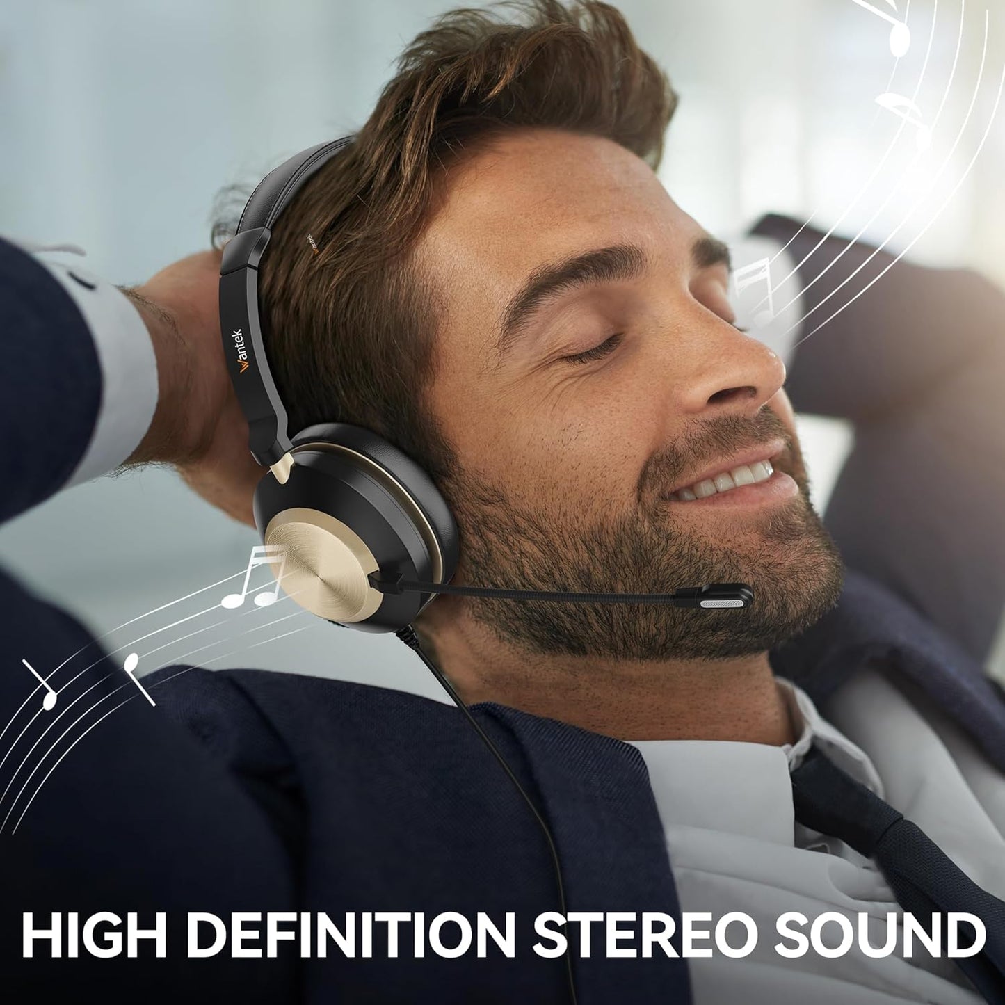 Wantek USB Headset with Microphone, Type-c/USB/3.5mm Jack 3-in-1 PC Headset, Wired & Noise Cancelling Headphone with Volume Control for Call Centers, Skype, Zoom, Home Office, 0nline Courses