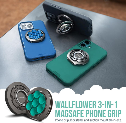 Smartish® MagSafe Suction Mount - WallFlower - 3 in 1 Reversible Magnetic Phone Grip Finger Loop, Suction Mount, Kickstand w/Universal MagSafe Adapter Kit for Apple iPhone - So Jaded