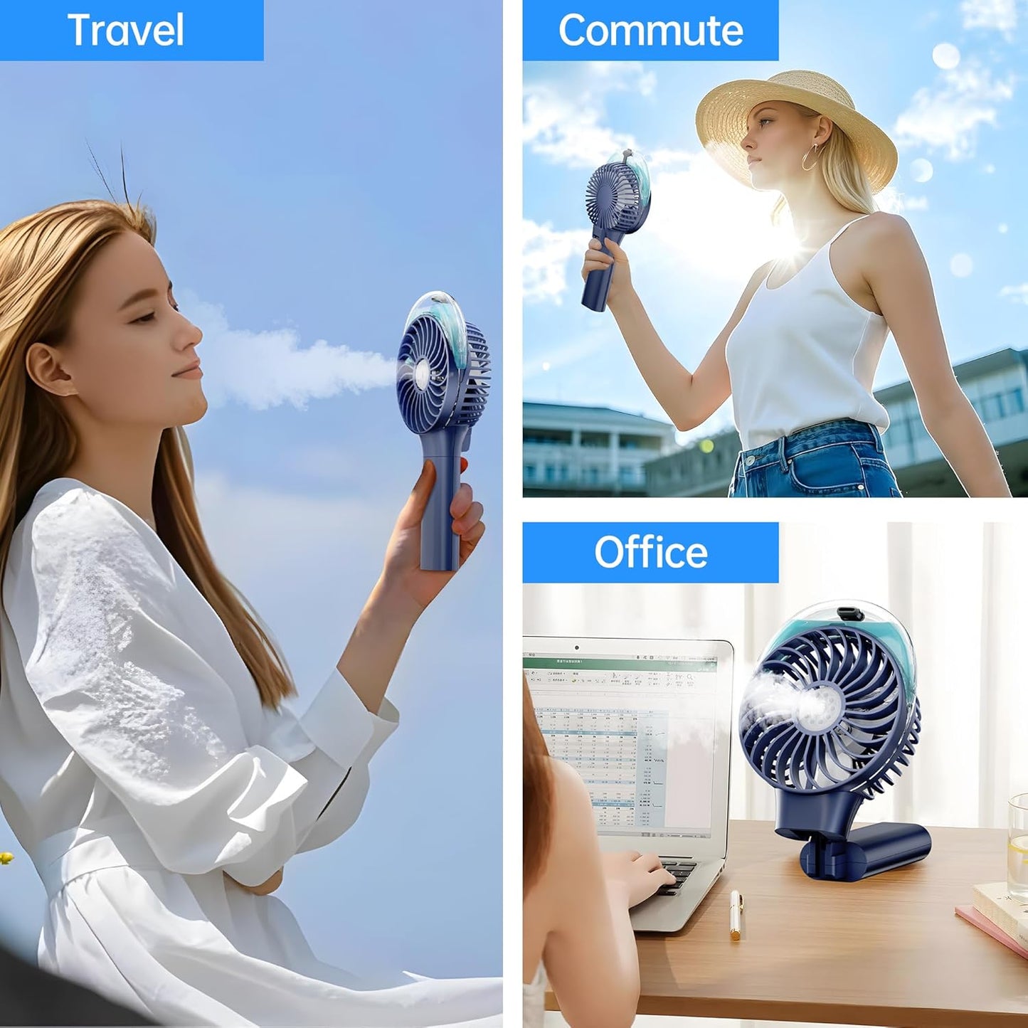 PANERGY Handheld Misting Fan – Rechargeable Battery Operated,Handheld Personal Fan with Mist Spray, Electric Hand Fans, 180° Foldable Mister Fans for Travel, Camping, Disney, Concerts, Office(Blue)