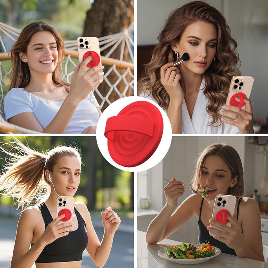 Magnetic Phone Ring Grip Holder, Silicone Finger Loop Grip, Compatible with MasSafe, Back of Phone for iPhone Pro Max/Plus/16/15/15/14/13/12 Series, Red