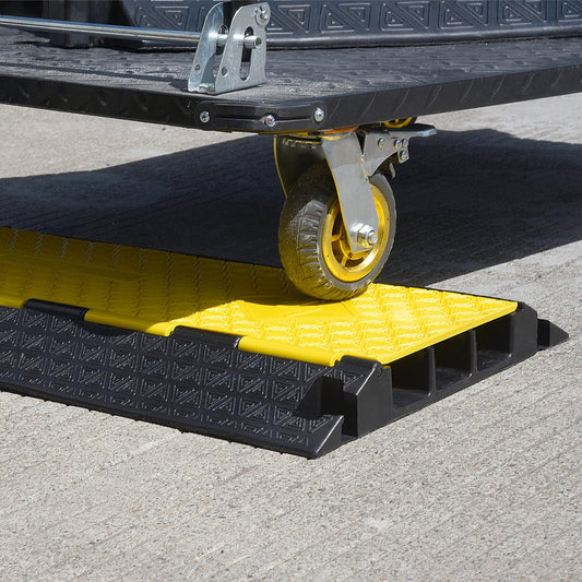 Rubber Cable Protector Ramp, Heavy Floor Cable Wire Cord Cover Speed Bumps 22000Lbs Load Capacity, Driveway Hose Cable Ramp Protective Cover for Indoor and Outdoor (3-Channel x 2Pcs)