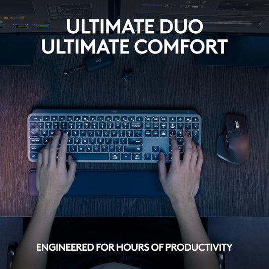 Logitech MX Keys S Combo - Performance Wireless Keyboard and Mouse with Palm Rest, Customizable Illumination, Fast Scrolling, Bluetooth, USB C, for Windows, Linux, Chrome, Mac