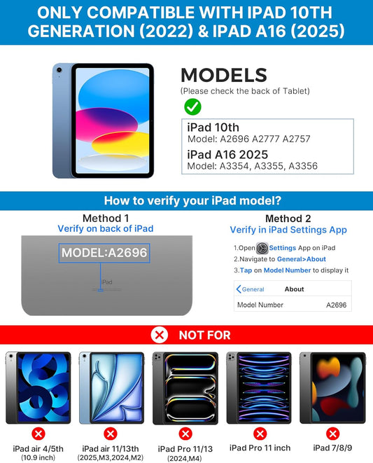 typecase Touch iPad 10th Generation Case with Keyboard (10.9", 2022) and iPad A16 (11th Gen, 2025) – 360° Rotatable, 11-Color Backlit, Multi-Touch Trackpad, Thin & Light (Black)