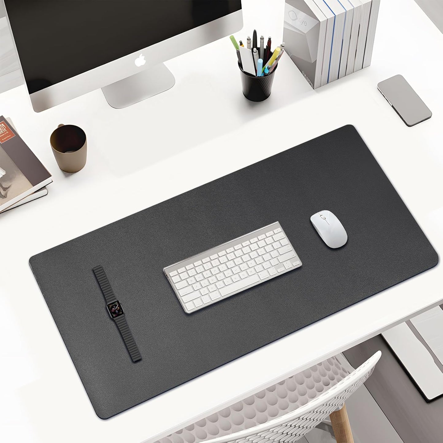 KINGFOM Desk Pad Office Desktop Protecter, PU Leather Desk Mat Blotters Organizer with Comfortable Writing Surface (23.6" x 11.8", Black)