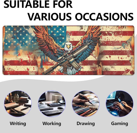 Patriotic Eagle Large Mouse Pad, Gaming Mouse Pad, Keyboard Mat, Non-Slip Rubber Base, Office Accessories, Desk Mat, MousePads for School, Work, Home Decor Gifts 31.5" x 11.8"