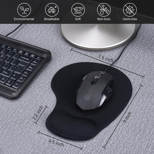 JIKIOU Mouse Pad, 2 Pack Ergonomic Mouse Pads with Comfortable Gel Wrist Rest Support and Smooth Cloth, Non-Slip PU Base for Easy Typing Pain Relief Durable and Easy to Clean Small Black