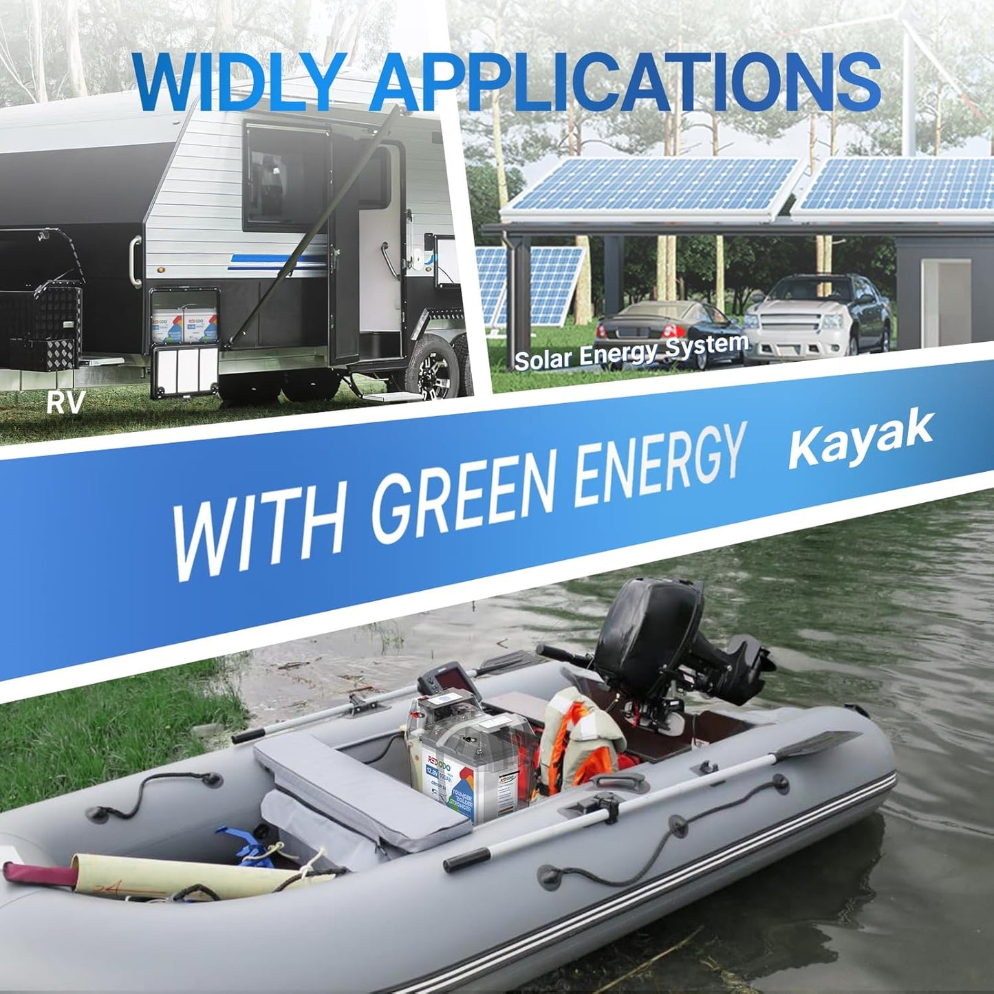 Redodo 4 Pack 12V 100Ah Group 24 LiFePO4 Battery, 1280Wh Deep Cycle with 100A BMS, 4000+ Cycles Lithium Rechargable Battery for All RVs, Van, Camper, Solar Power Storage, Off-Grid