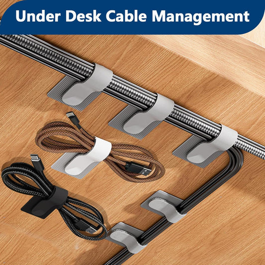 50 PCS Hook and Loop Cable Ties, Under Desk Cable Management, Self Adhesive Cable Tidy Clips Straps, Sticky-Back Cord Organizer, Wire Organizer for TV PC Laptop Ethernet Desktop, Black