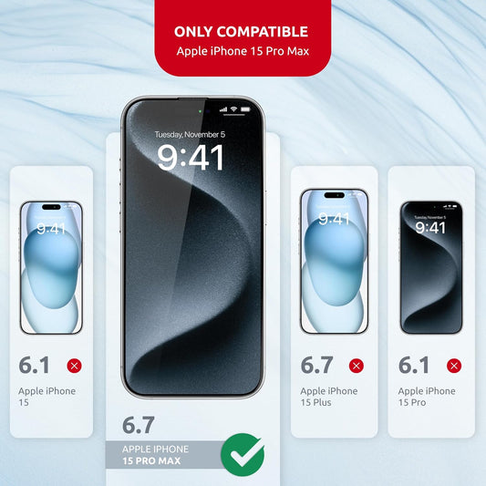 Tempered Glass Screen Protector for iPhone 15 Pro – Full Edge-to-Edge Protection Phone Screen Protector with Applicator, 9H Hardness, Oleophobic Coating - Accessories for iPhone 15 Pro