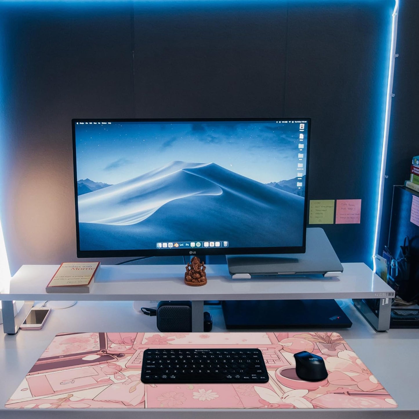 Large Gaming Mouse Pad for Desk,Pink Kawaii Anime Girl Desk Desk Mat,Kawaii Anime Desktop Desk Pad,Extended Big Computer Keyboard Mouse Pad with Non-Slip Base and Stitched Edge,35.4"x15.7"