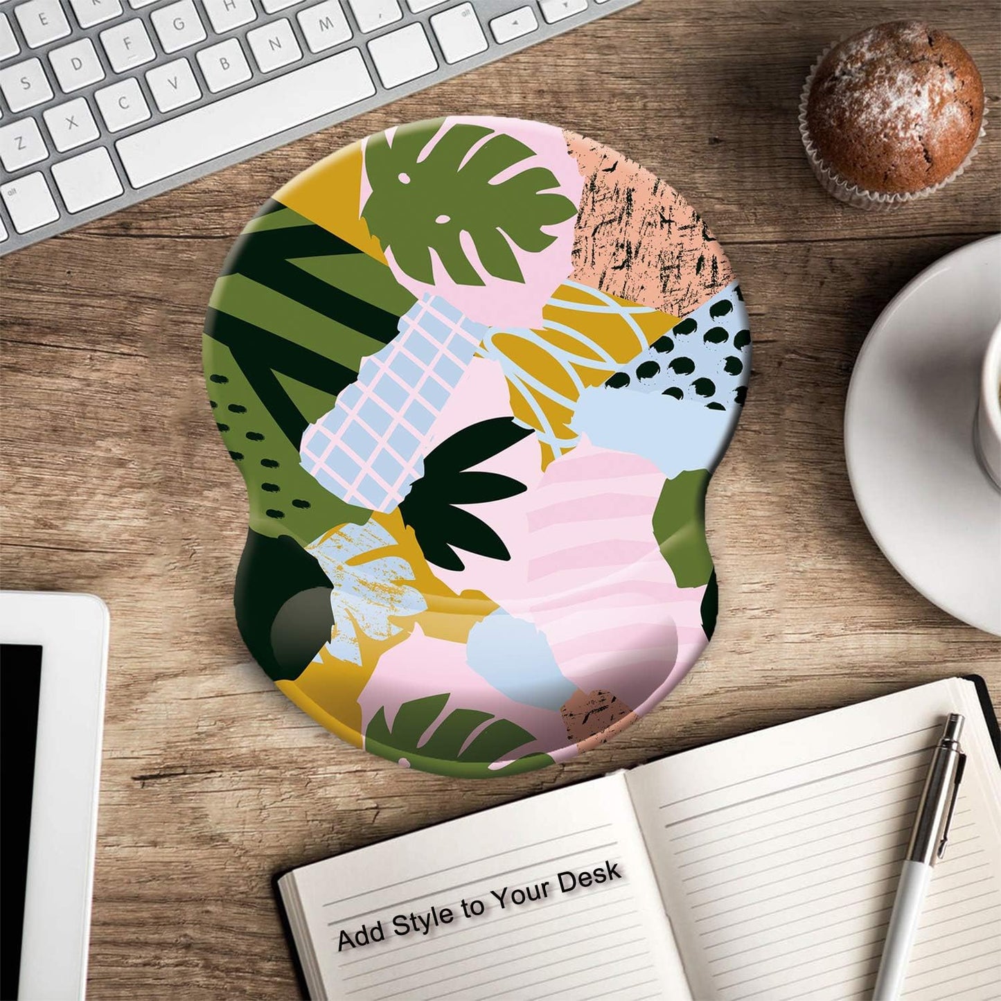 ITNRSIIET Ergonomic Mouse Pad with Gel Wrist Support Small Wrist Rest Smooth Surface Non-Slip PU Base Comfortable Office Supplies Pain Relief, 8.7 x 7.2 inches, Abstract Leaves