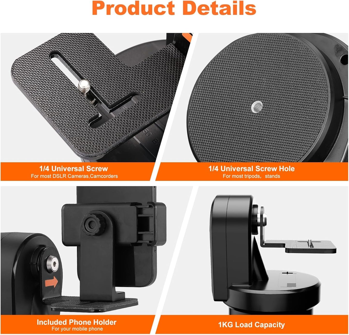 Soonpho M2 Motorized Rotating Panoramic Tripod Head, Remote Control Pan Tilt Head with Remote Control and Mobile Phone Clip for DSLR Cameras, Camcorders, Smartphones, Tripod,