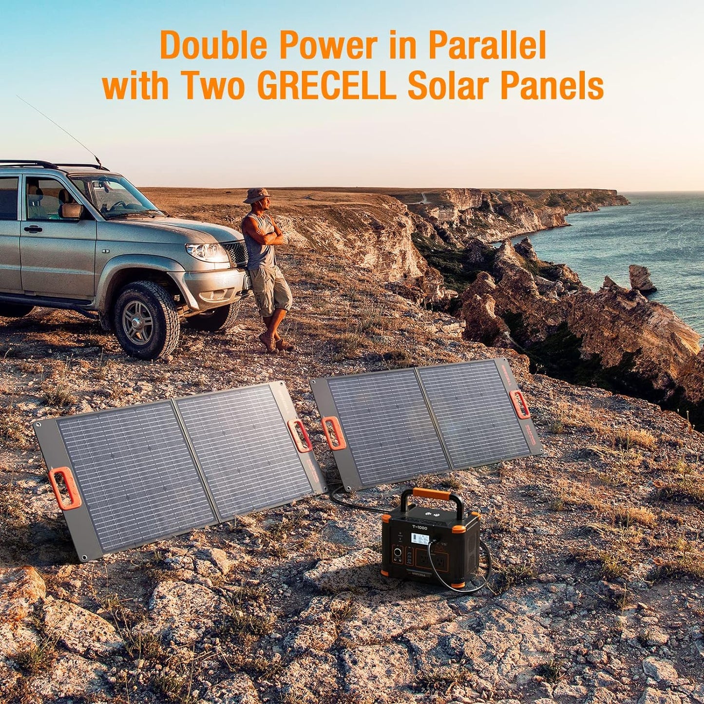 GRECELL 100W Portable Solar Panel for Power Station Generator, 20V Foldable Solar Cell Solar Charger with High-Efficiency Battery Charger for Outdoor Camping Van RV Trip