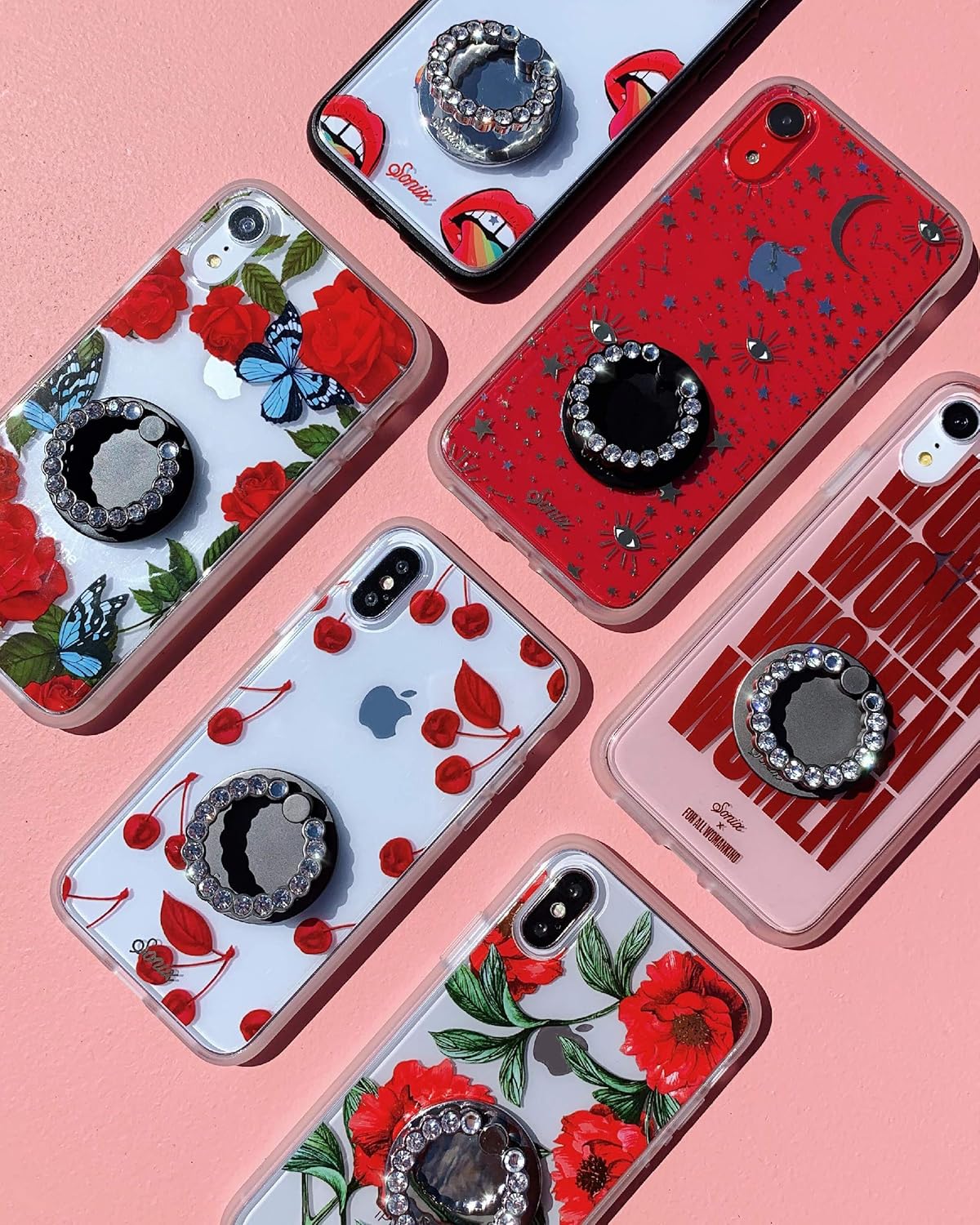 Sonix Embellished Crystal Rhinestone Phone Ring and Stand (Gold, Rainbow)