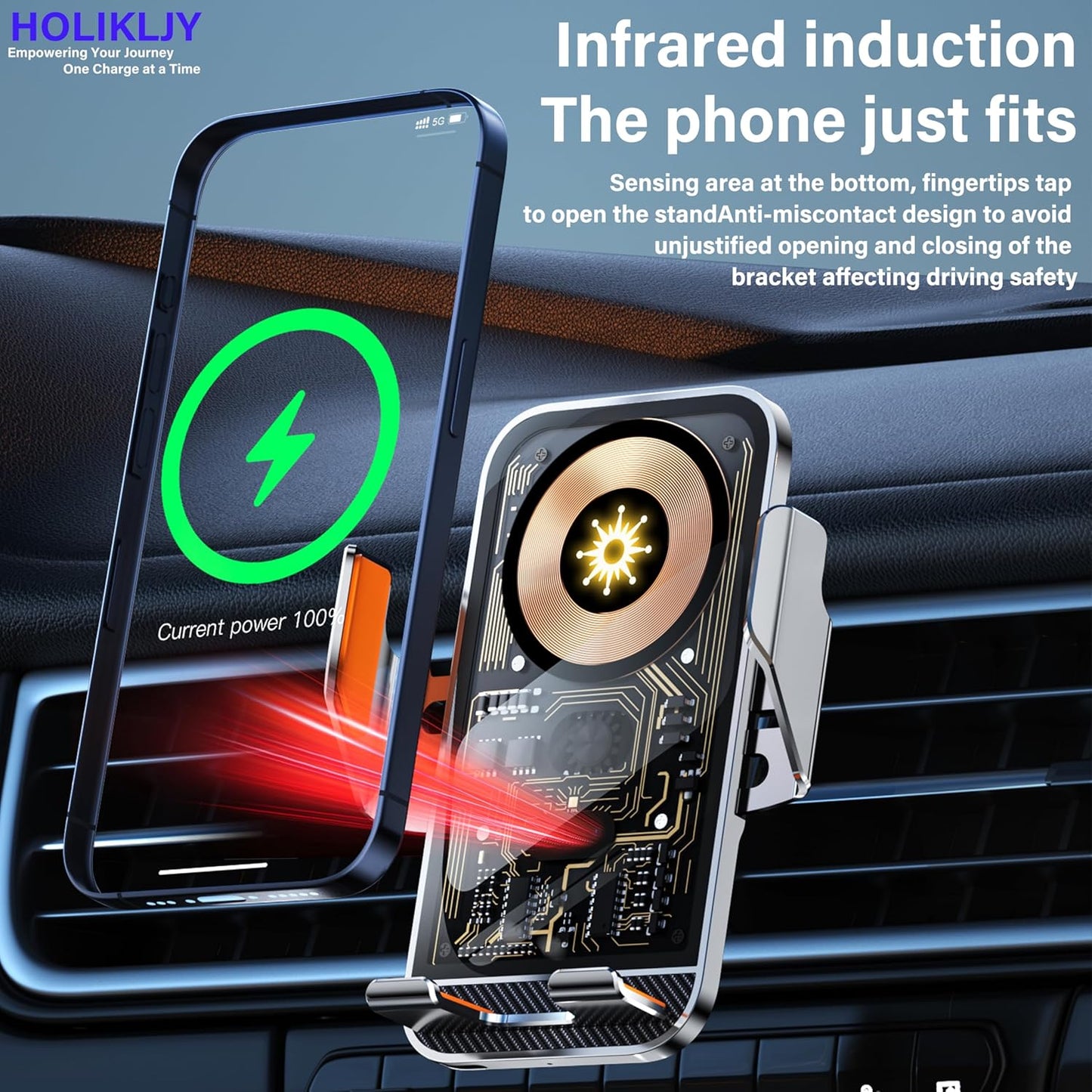 Car Phone Holder Charger Wireless Cell Phone Car Mount - 15W Fast Charging Auto-Clamping Air Vent Car Phone Mount Charger for iPhone 16 Pro Max 16 15 14 13 12 Pro and Sumsung Galaxy Series
