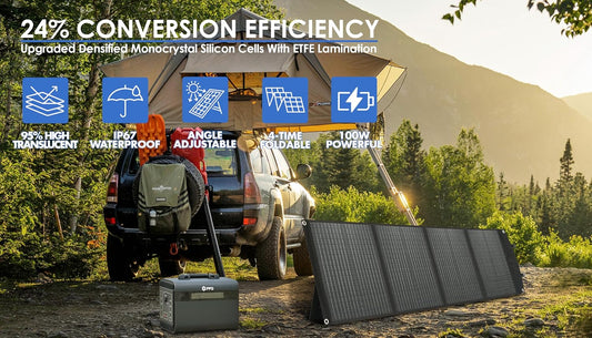 PPQ 100W Portable Solar Panel Kit 18V/6A,9lb Foldable Briefcase Solar Charger w/ 24% Efficiency,4 Cables & 16 Outputs for All Camping Power Station, RV Battery, Phones, IP67 Waterproof