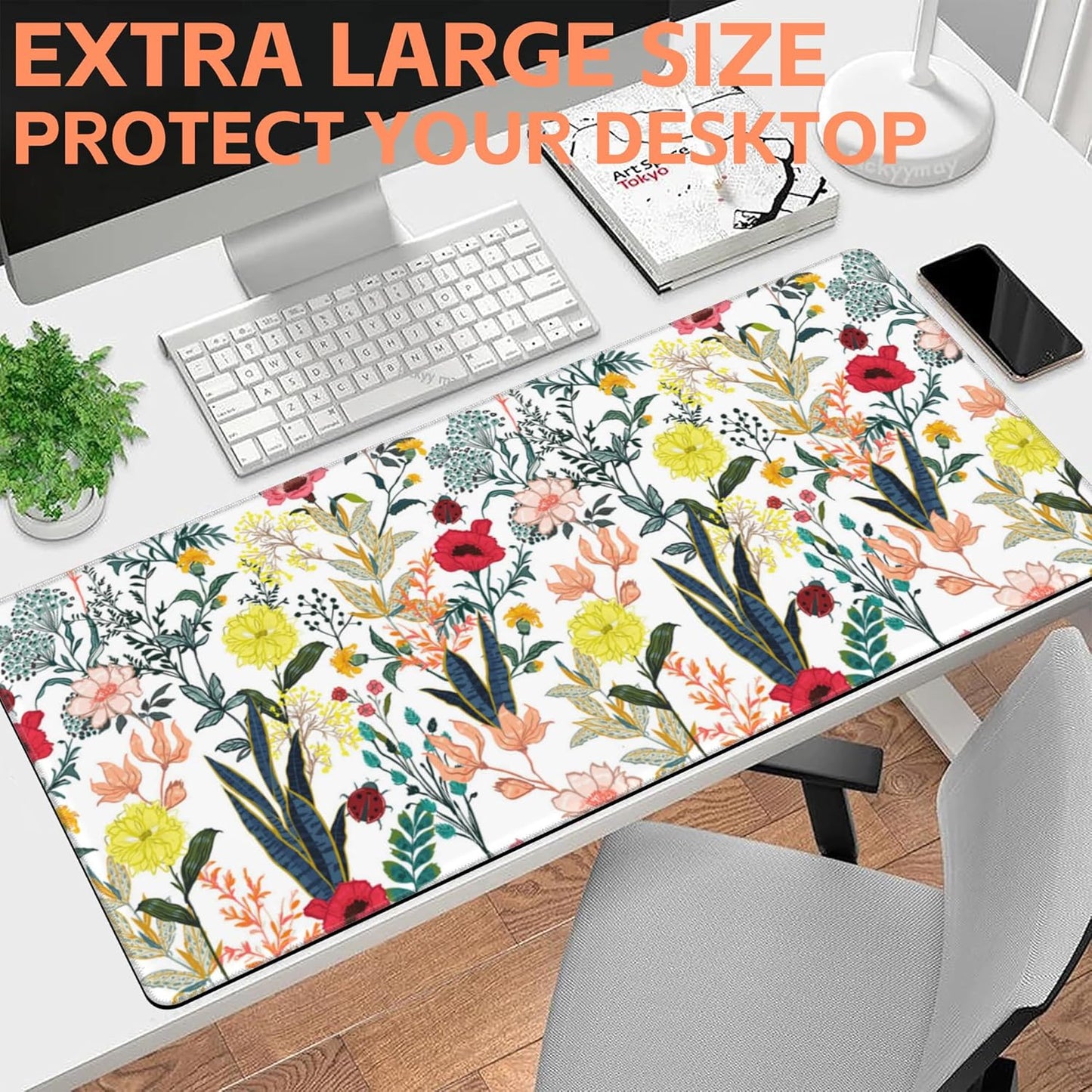 Mouse Pad Large Summer Flower Non-Slip Gaming Desk Mat with Stitched Edge Laptop Keyboard Desk Pad for Work Home Gaming (35.4 x 15.7 Inches)