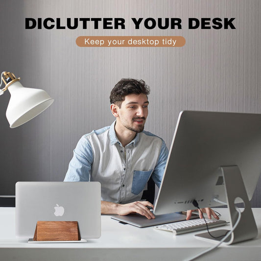 muso wood Vertical Laptop Stand, Walnut Laptop Holder Desktop Stand with Adjustable Dock Size, Wooden Laptop Stand for MacBook Pro and Other Laptops