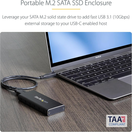 StarTech.com M.2 SSD Enclosure for M.2 SATA SSDs - USB 3.1 (10Gbps) with USB-C Cable - External Enclosure for USB-C Host - Aluminum, TAA (SM21BMU31C3)