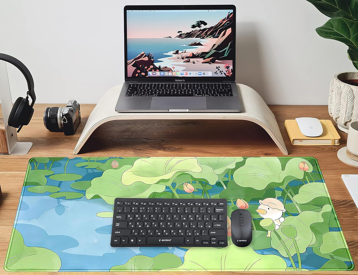 Green Cute Anime Desk Mat Kawaii Cartoon Ducks Gaming Mouse Pad XXL Large Anime Girl Gamer Mousepad Women Office Decor Desk Pad Aesthetic Lotus Leaf Laptop Keyboard Pad Computer Mat 31.5x15.75 in