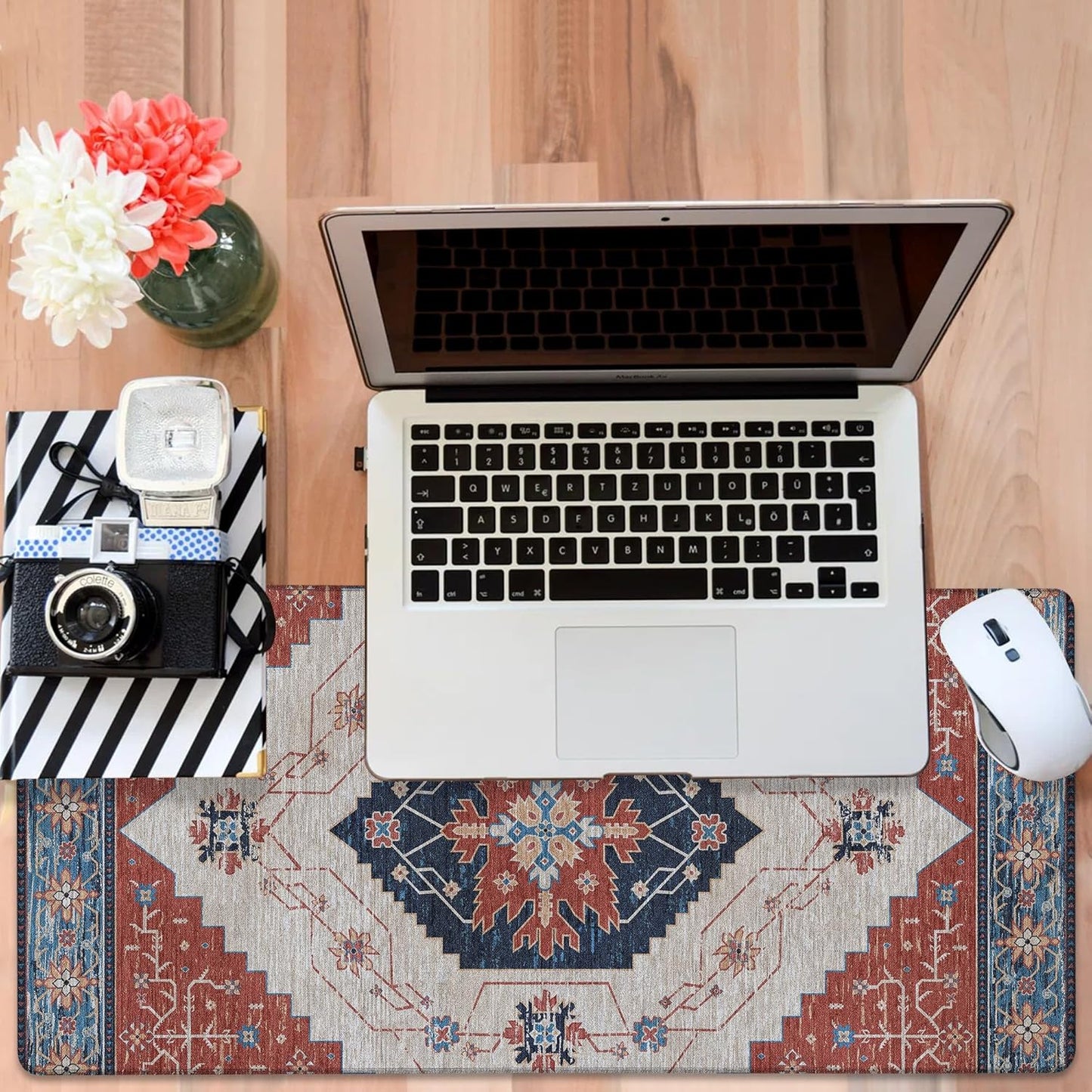 Vintage Style Rug Gaming Mouse Pad 3mm Thick Stitched Edge Waterproof Non-Slip Large Computer Keyboard Mouse Mat,Suitable for Office Entertainment Decorative Desk Pad 35.4 x 15.7 Inches