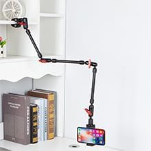 Adjustable Articulating Magic Arm with Clamp and Phone Holder Clip for Desk Mount, Desk Stand, Cell Phone Tripod