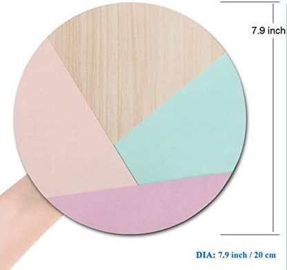 Round Mouse Pad, Wood Pink Green Purple Splice Mouse Pad, Washable Gaming Mousepads with Lycra Cloth, Non-Slip Rubber Base Computer Small Mouse Pads for Wireless Mouse