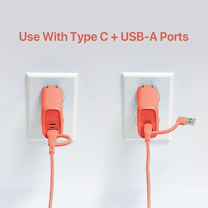 BLACK+DECKER USB C Multi Charging Cable, Fast Multi Charger Cable w/Adapter, Braided 2 in 1 Multiple USB Cable, Universal Charging Cord w/Type C/USB Adapter for iPhone 16 15/Samsung/LG/Tablets/More