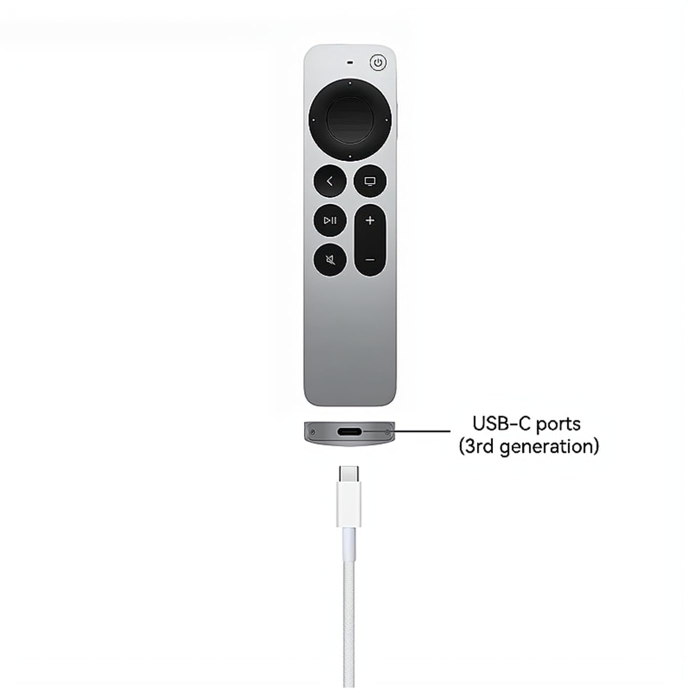 Woven TV Remote USB C Charger Cable for Apple TV Remote 3rd Gen/4th Gen, Siri Remote 3rd Gen, [MFi Certified] USB A to USB-C Cord Fast Charging for Apple/Samsung Smart TV Remote Control - White