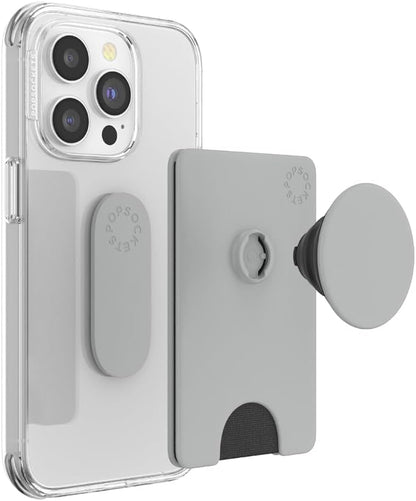PopSockets Phone Wallet with Expanding Kickstand, Phone Card Holder - Tech Grey