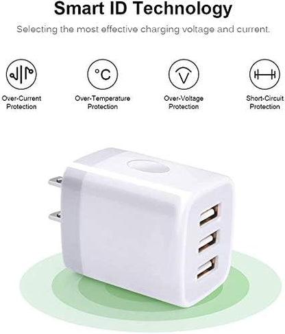 USB Charging Plug, Wall Charger Adapter, Sicodo 3Pack Universal Travel 3.1A 3Muti Port Fast Charging Block Compatible with iPhone 16 15 14 13 12 SE 11Pro,Samsung Galaxy S24 S23 S22 S21 Ultra, Google