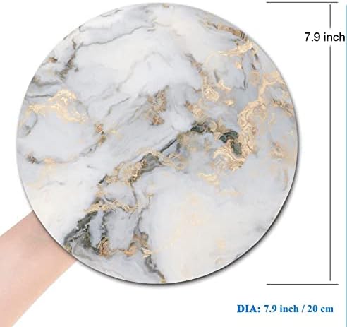 Mouse Pad, White Gold Marble Customized Premium-Textured Round Mouse Pad, Washable Mousepads with Lycra Cloth, Non-Slip Rubber Base Computer Mouse Pads for Wireless Mouse