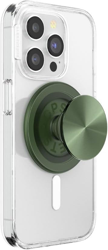 PopSockets Phone Grip for MagSafe with Kickstand, Magnetic Stand, Swappable Top, Secure Hold for iPhone MagSafe Cases, Phone & Tablet Grip - Alum Radial Olive