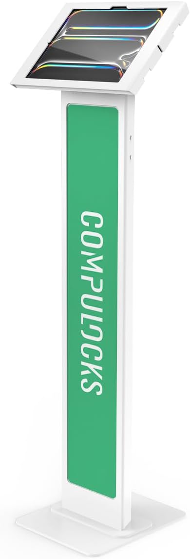 Compulocks iPad Pro M4 13" (2024) Apex Enclosure Brandable Floor Stand – Secure Tablet Display Stand, Kiosk Mount, Stand for Touchscreen Tablets, Digital Signage, POS Display - White