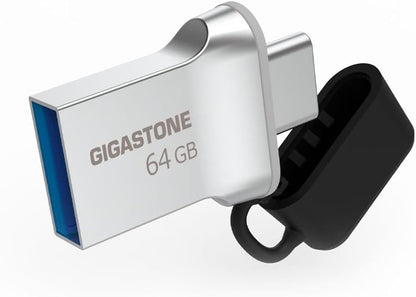 GIGASTONE 64GB Nano Luxus Dual Drive (5 Pack) Z50 USB 3.2 Gen 1, 2-in-1 USB-A & Type-C, 100MB/s Ultra Fast, Cap Design, Metal, Plug & Play for Smartphone/PC/Mac/TV/Car, 2.0/3.0/3.1 Compatible