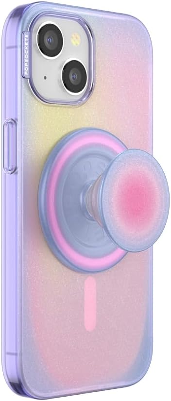 PopSockets iPhone 15 Case with Round Phone Grip Compatible with MagSafe, Phone Case for iPhone 15, Wireless Charging Compatible - Aura