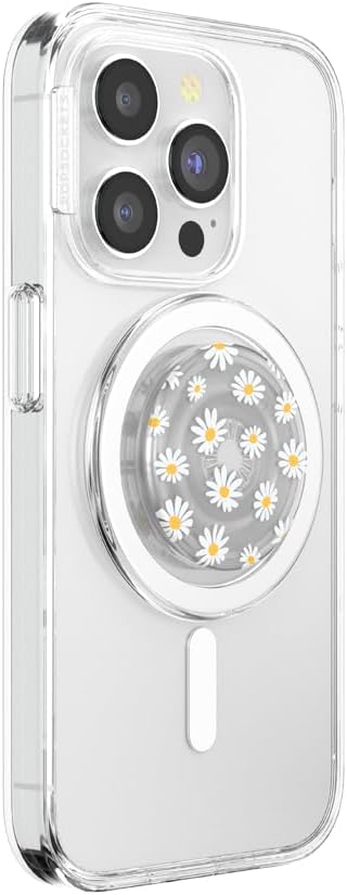 PopSockets Phone Grip for MagSafe with Kickstand, Magnetic Stand, Swappable Top, Secure Hold for iPhone MagSafe Cases, Phone & Tablet Grip, Cute PopSockets - Translucent He Loves Me Not