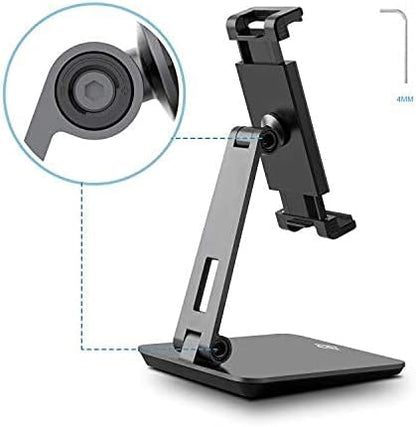 KABCON Tablet Stand,Tightness Adjustable Aluminum Alloy Tablet Stand for Desk, 360° Swivel Foldable Tablets Stands Dock for 4''-14''Tablets/Phone, iPad Series,Samsung Galaxy Tabs,Kindle Fire,Etc.