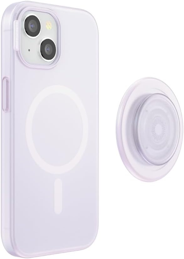 PopSockets iPhone 15 Case with Round Phone Grip Compatible with MagSafe, Phone Case for iPhone 15, Wireless Charging Compatible - White Opalescent