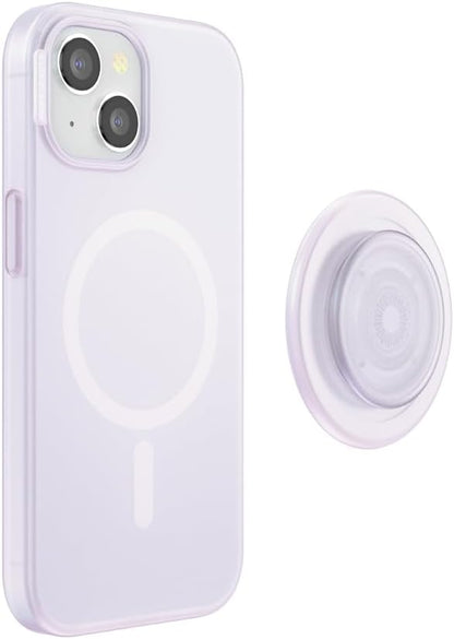PopSockets iPhone 15 Case with Round Phone Grip Compatible with MagSafe, Phone Case for iPhone 15, Wireless Charging Compatible - White Opalescent