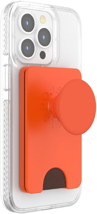 PopSockets Phone Wallet with Expanding Grip and Adapter Ring for MagSafe, Phone Card Holder, Wireless Charging Compatible, Wallet Compatible with MagSafe - Persimmon