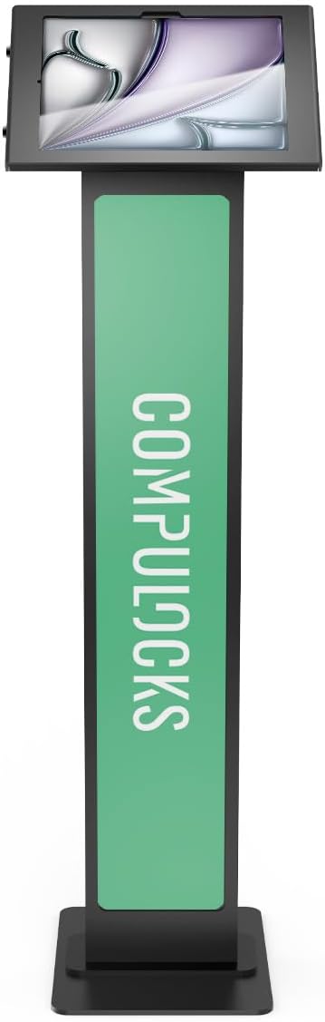 Compulocks iPad Air M2 & M3 13" Apex Enclosure Brandable Floor Stand – Secure Tablet Display Kiosk Mount, Digital Signage, POS Display - Black